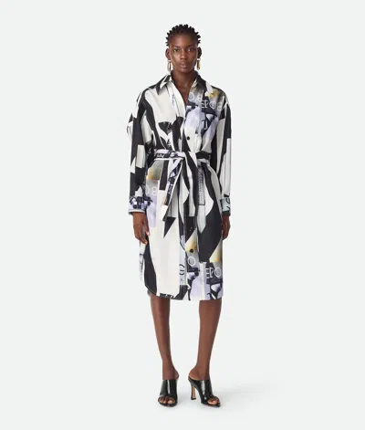 Bottega Veneta Print Long Sleeve Silk Shirtdress In Multi