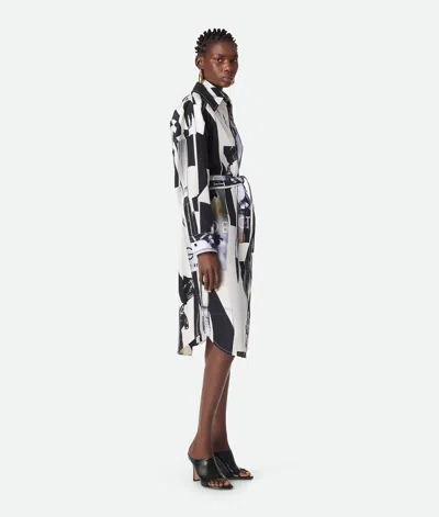 Bottega Veneta Print Long Sleeve Silk Shirtdress In Multi