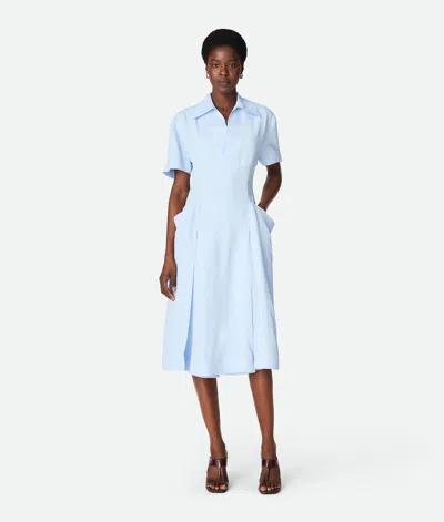 Bottega Veneta Short-sleeve Belted Fine Twill Midi Shirtdress In Sky Blue