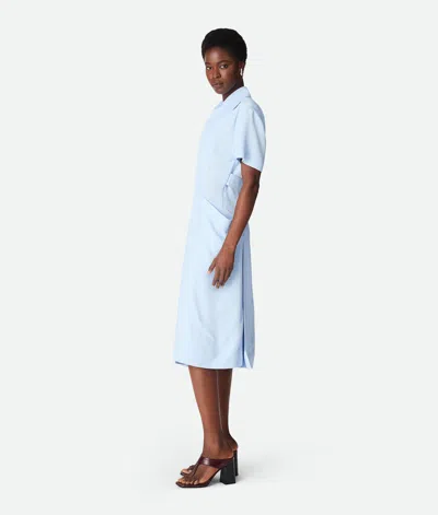 Bottega Veneta Short-sleeve Belted Fine Twill Midi Shirtdress In Sky Blue