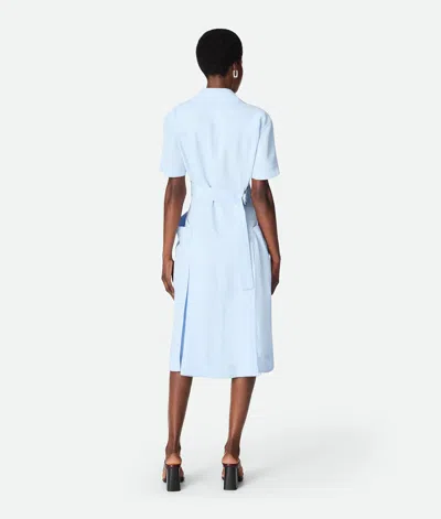 Bottega Veneta Short-sleeve Belted Fine Twill Midi Shirtdress In Sky Blue