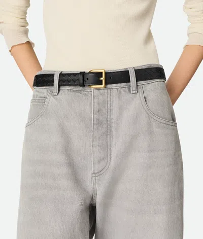Bottega Veneta Cintura Intrecciato Leather Belt In Black