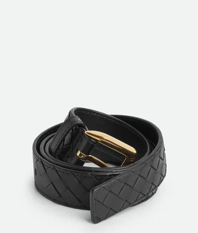 Bottega Veneta Cintura Intrecciato Leather Belt In Black