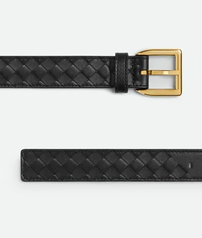 Bottega Veneta Cintura Intrecciato Leather Belt In Black