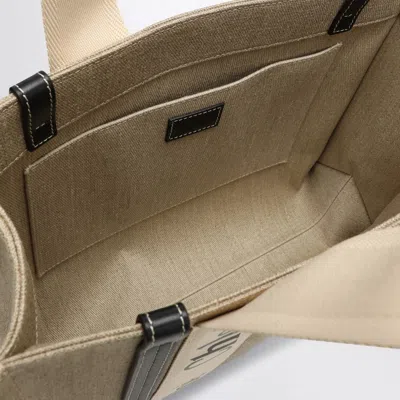 Chloé Woody Medium Bag In Beige Canvas In Blue