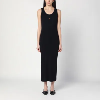 Maison Kitsuné Black Baby Fox Ribbed Tank Midi Dress In Black