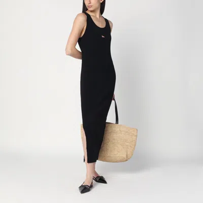 Maison Kitsuné Black Baby Fox Ribbed Tank Midi Dress In Black