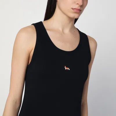Maison Kitsuné Black Baby Fox Ribbed Tank Midi Dress In Black