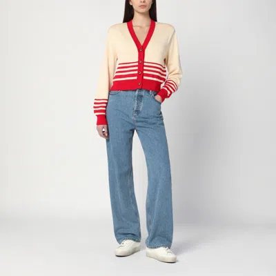 Golden Goose Beige Cardigan With Red Stripes In Beige