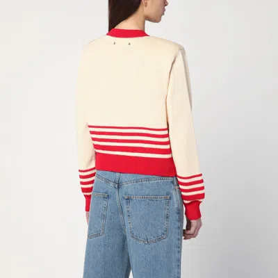 Golden Goose Beige Cardigan With Red Stripes In Beige