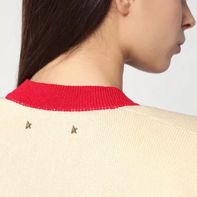 Golden Goose Beige Cardigan With Red Stripes In Beige
