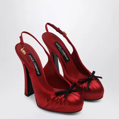 Dolce & Gabbana Satin Pumps With Platform Sole And Bow Detail In Red