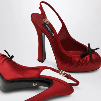 Dolce & Gabbana Satin Pumps With Platform Sole And Bow Detail In Red
