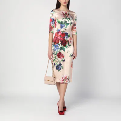 Dolce & Gabbana Women Satin Dress With Iconic Floral Print In Multicolor