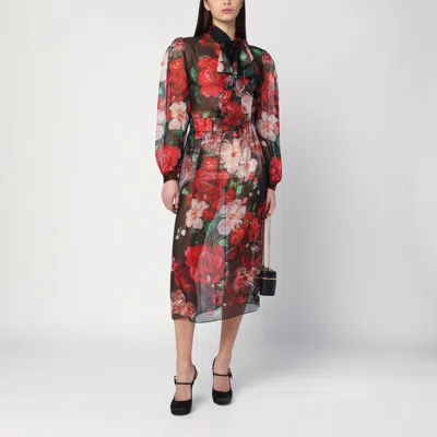 Dolce & Gabbana Shirt With Bow In Chiffon With Floral Print In Multicolor