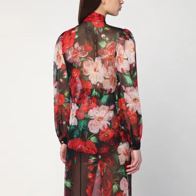 Dolce & Gabbana Shirt With Bow In Chiffon With Floral Print In Multicolor