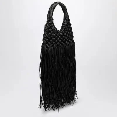 Hibourama Black Vannifique Fringes Bag In Leather And Raffia In Black