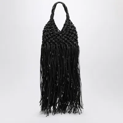 Hibourama Black Vannifique Fringes Bag In Leather And Raffia In Black