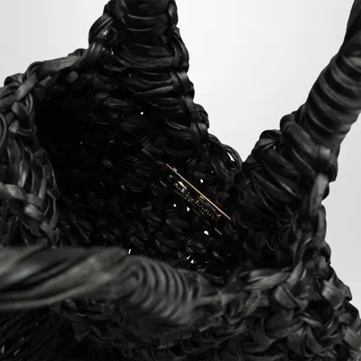 Hibourama Black Vannifique Fringes Bag In Leather And Raffia In Black