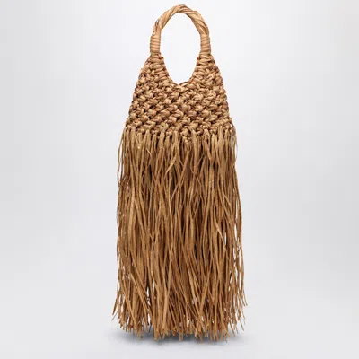 Hibourama Natural Leather And Raffia Fringed Vannifique Bag In Brown