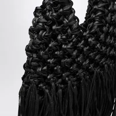 Hibourama Black Vannifique Fringes Bag In Leather And Raffia In Black