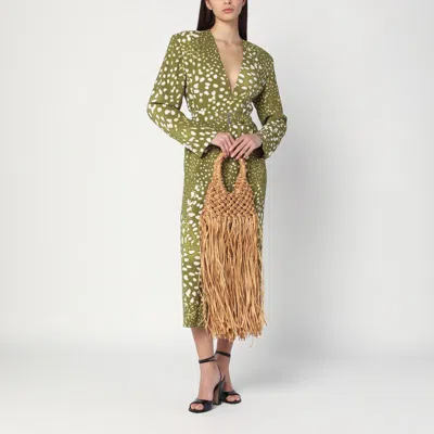 Hibourama Natural Leather And Raffia Fringed Vannifique Bag In Brown