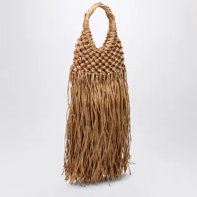 Hibourama Natural Leather And Raffia Fringed Vannifique Bag In Brown