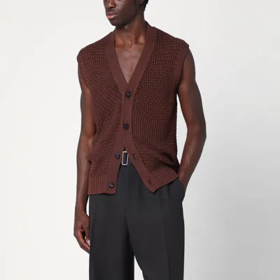 Tagliatore Perforated Cotton Vest Ribbed Hem In Brown