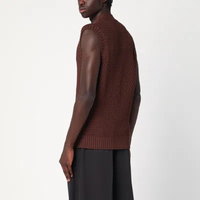 Tagliatore Perforated Cotton Vest Ribbed Hem In Brown