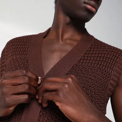 Tagliatore Perforated Cotton Vest Ribbed Hem In Brown