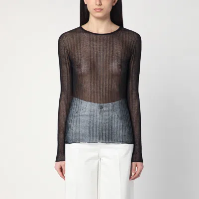 Roberto Collina Long-sleeved Sheer Top In Black