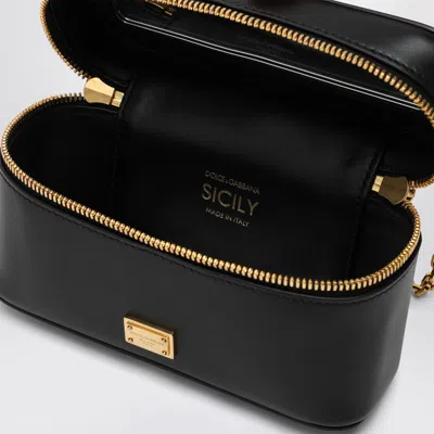 Dolce & Gabbana 'sicily Cube' Black Shoulder Bag With Logo Plaque On The Front And Double Zip In Black
