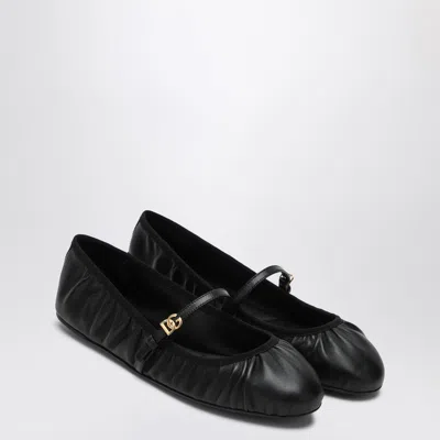 Dolce & Gabbana Black Ballerinas With Metallic Logo And Strap In Leather Woman In Black