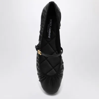 Dolce & Gabbana Black Ballerinas With Metallic Logo And Strap In Leather Woman In Black