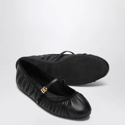 Dolce & Gabbana Black Ballerinas With Metallic Logo And Strap In Leather Woman In Black