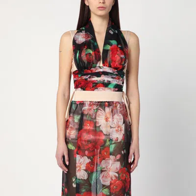 Dolce & Gabbana Bustier Top In Marquisette And Chiffon With Floral Print In Multicolor