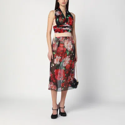 Dolce & Gabbana Bustier Top In Marquisette And Chiffon With Floral Print In Multicolor