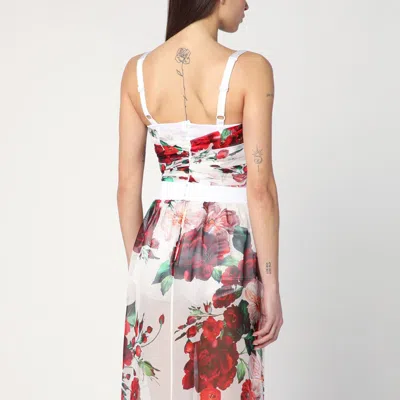 Dolce & Gabbana Bustier Top In Marquisette And Chiffon With Rose Print In Multicolor