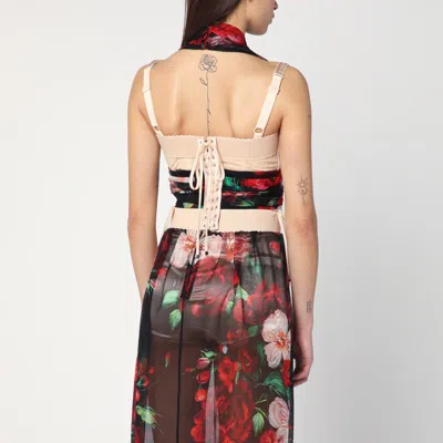 Dolce & Gabbana Bustier Top In Marquisette And Chiffon With Floral Print In Multicolor