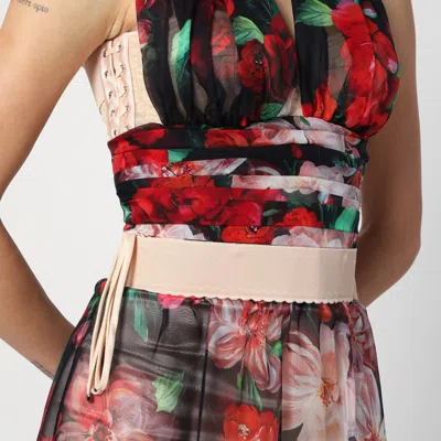 Dolce & Gabbana Bustier Top In Marquisette And Chiffon With Floral Print In Multicolor