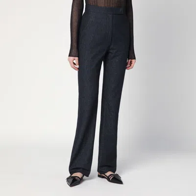 Max Mara Midnight Blue Trousers In Cotton Denim Effect In Blue