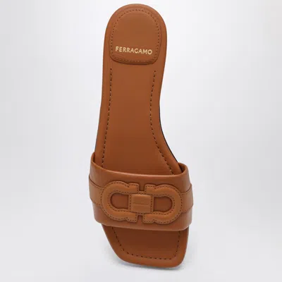 Ferragamo Gancini Slide In Cognac Leather Women In Brown