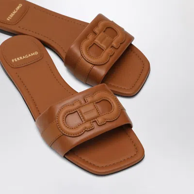 Ferragamo Gancini Slide In Cognac Leather Women In Brown