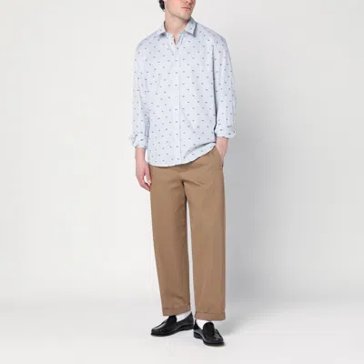 Maison Kitsuné Striped Shirt With Logos In Gray