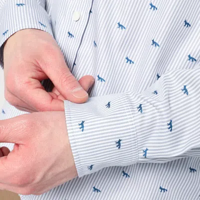 Maison Kitsuné Striped Shirt With Logos In Gray