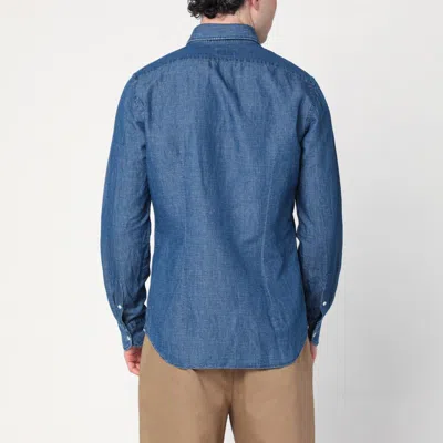 Xacus Indigo Blue Denim Cotton Shirt In Blue