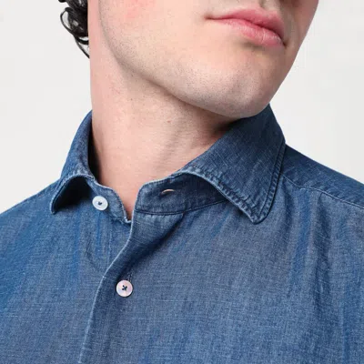 Xacus Indigo Blue Denim Cotton Shirt In Blue