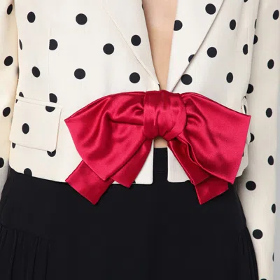 Valentino Bow-embellished Polka-dot Silk-shantung Jacket In Black