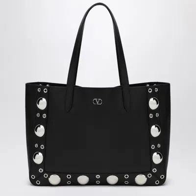 Valentino Nellcôte Medium Shopping Bag In Garnet Calfskin In Black