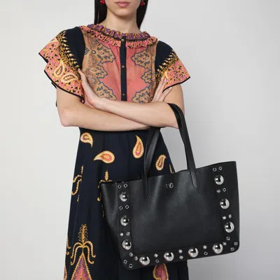 Valentino Nellcôte Medium Shopping Bag In Garnet Calfskin In Black